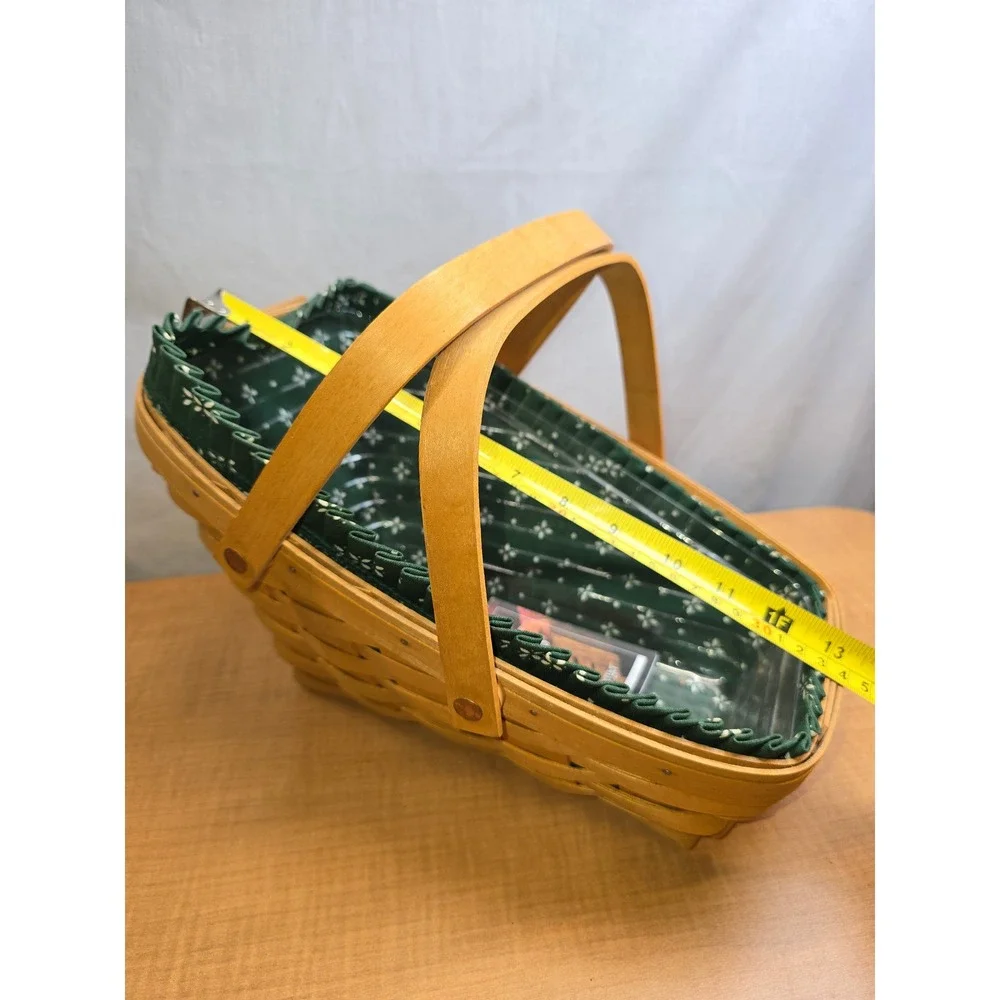 Vintage Longaberger Signed Basket, Liner, Insert, paperwork Slanted Swing Handle